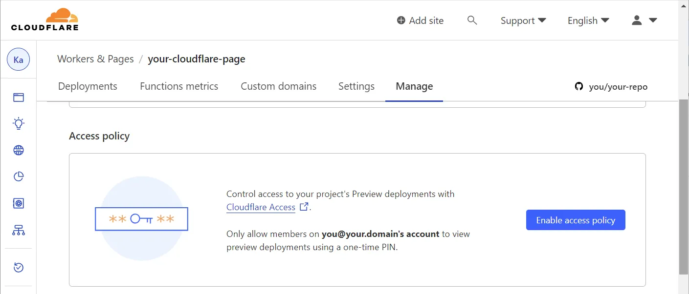 Enabling Cloudflare Access for a Cloudflare Page