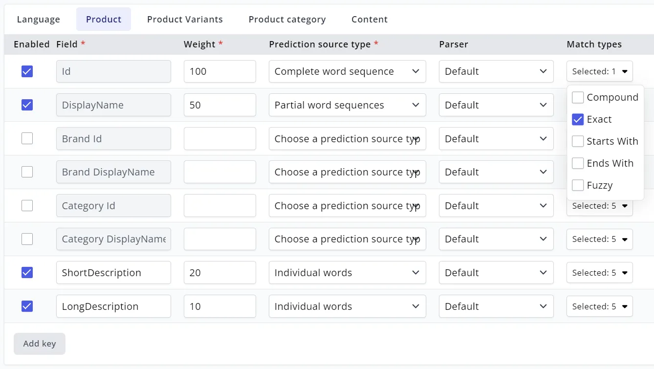 Configuring product search in My Relewise