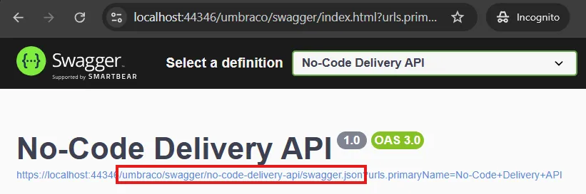 The OpenAPI document path in Swagger UI