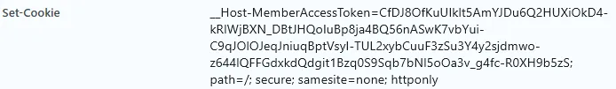 A cookie response header with an encrypted access token