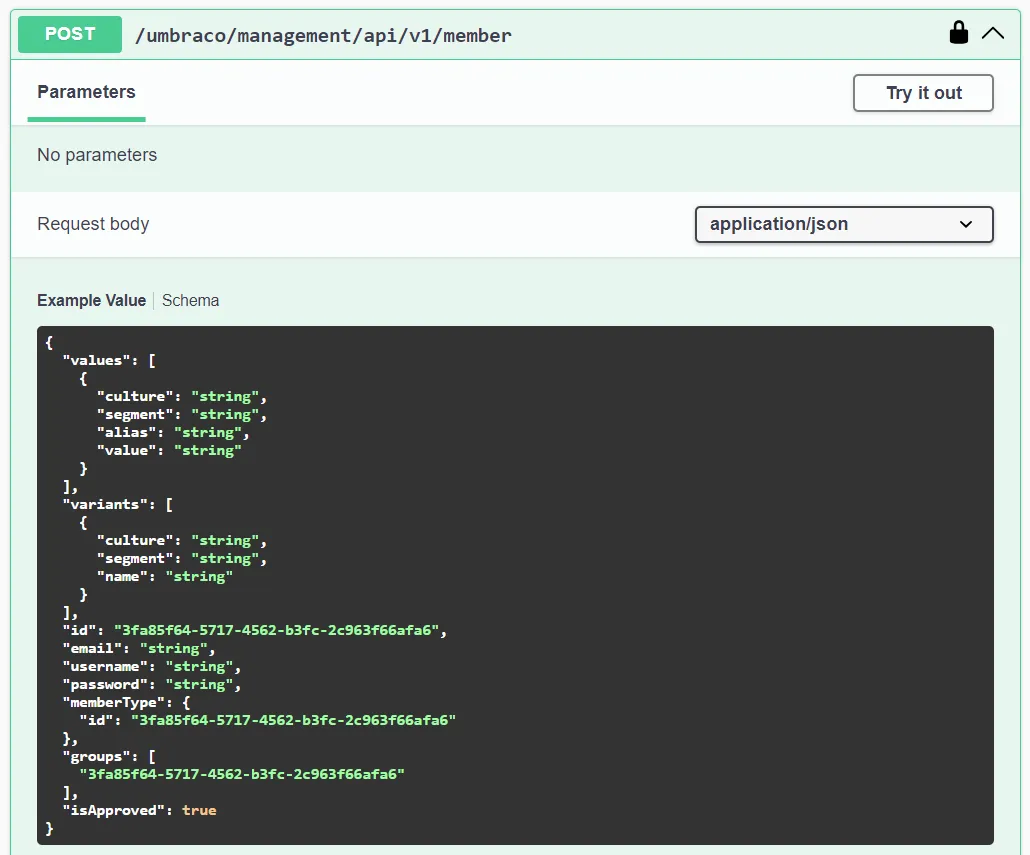 Create member endpoint in Swagger UI