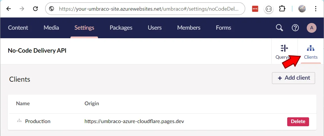 Add a new Client in Umbraco